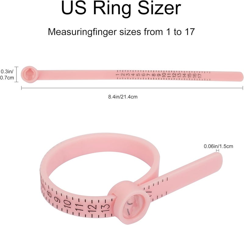 TUNQISM 1-17 USA Rings Size Upgraded Ring Sizer Measuring Set Reusable Finger Size Gauge Measure Tool Jewelry Sizing Tools (Pink) - Image 2